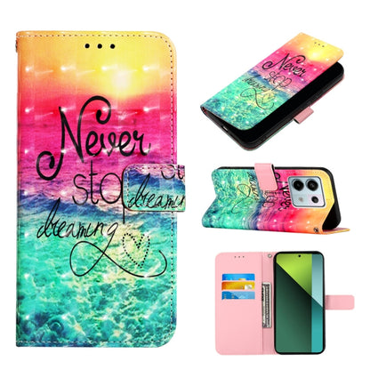 Colorful watercolor flip phone case with "Never stop dreaming" design and card slot