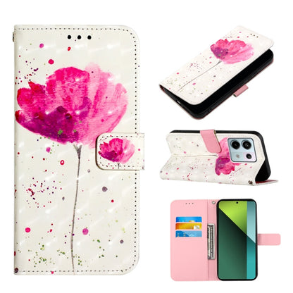 Flip leather phone case with pink watercolor speckles and heart-shaped 3D print