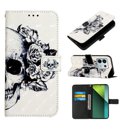 Flip leather phone case with skull and roses 3D print, magnetic flip cover