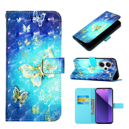Blue butterfly 3D-style flip leather phone case with gold floral accents