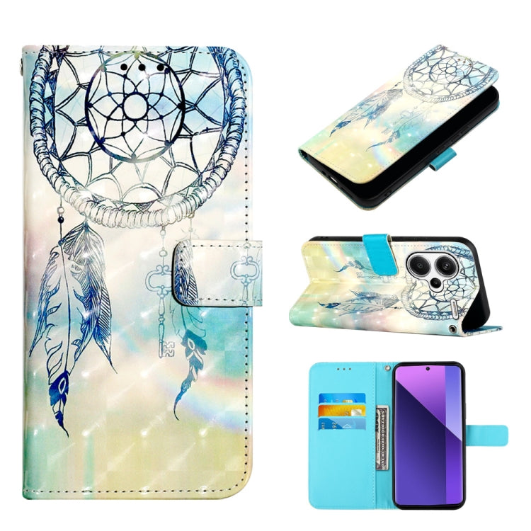 Feather dreamcatcher 3D-style flip leather phone case with blue-and-white pattern