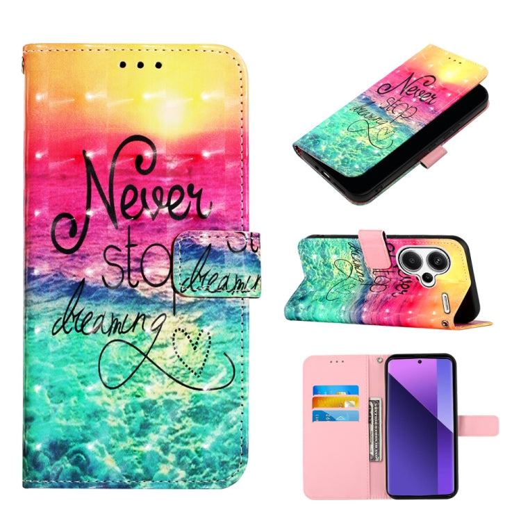 Colorful watercolor flip phone case with "Never stop dreaming" design and card slot