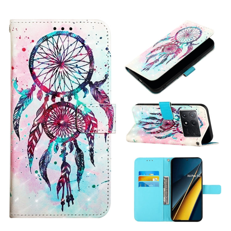 Flip leather phone case with colorful dreamcatcher artwork, card slot and magnetic flap
