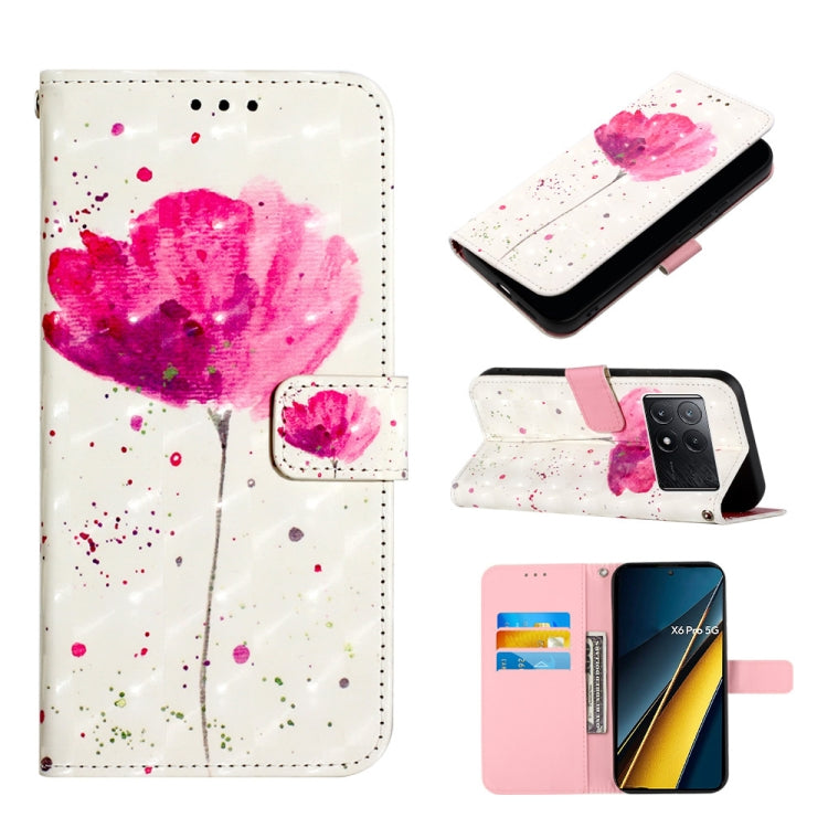 Flip leather phone case with pink watercolor flower splash design, card slot