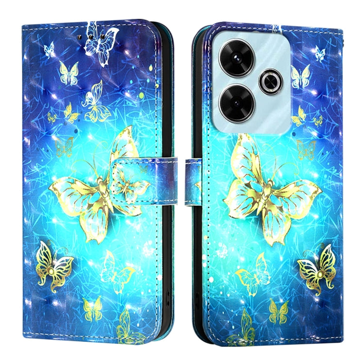 Blue leather flip phone case with golden butterfly 3D artwork, dual phone view