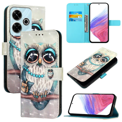 Cream leather flip phone case with colorful owl face and teal bead accents