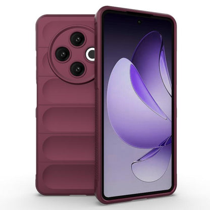 Magic Shield TPU + flannel phone case in wine red, with cutouts for camera and buttons.