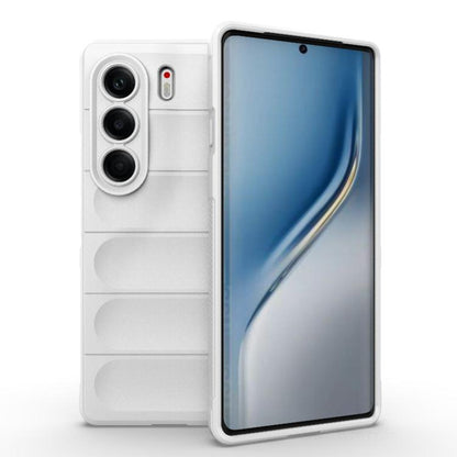 White TPU phone case with ridged back and camera cutouts, front cover raised