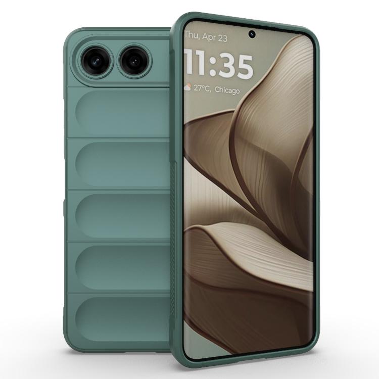 Dark green TPU flannel phone case with ridged back, camera cutouts, and screen frame