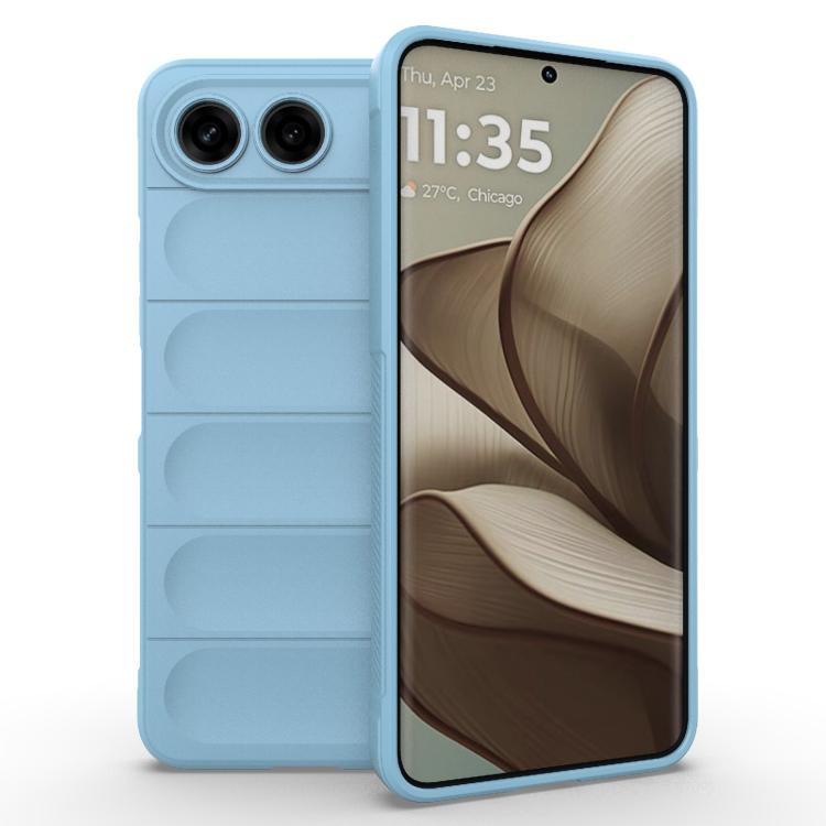 Magic Shield TPU flannel phone case, light blue with dual camera cutouts and grip bands