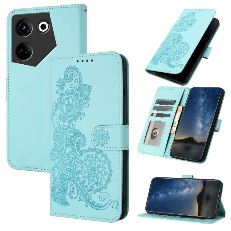 Datura Flower Embossed Flip Leather Phone Case, For Tecno Camon 20/20 Pro 4G, For Tecno Spark 10C, For Tecno Spark 10 4G, For Tecno Spark Go 2023, For Tecno Spark 10 Pro, For Tecno Pova 4