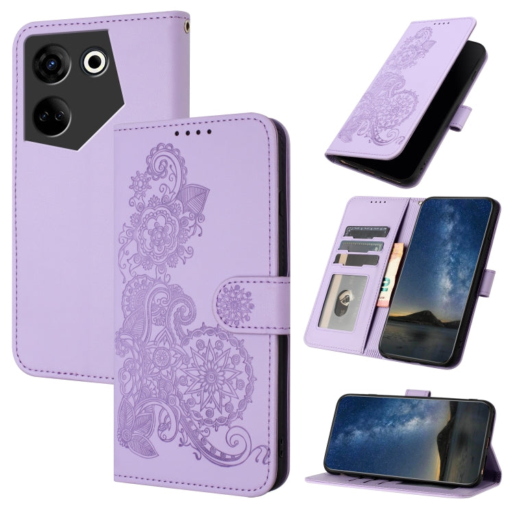 Datura Flower Embossed Flip Leather Phone Case, For Tecno Camon 20/20 Pro 4G, For Tecno Spark 10C, For Tecno Spark 10 4G, For Tecno Spark Go 2023, For Tecno Spark 10 Pro, For Tecno Pova 4