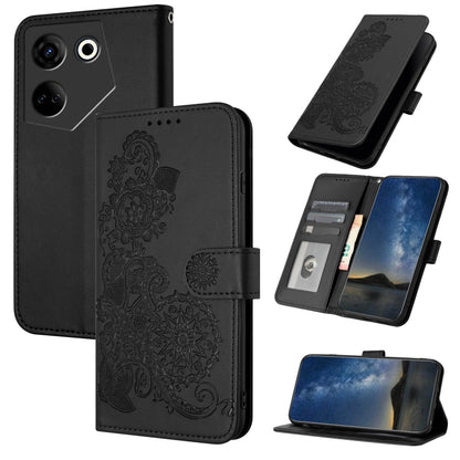 Datura Flower Embossed Flip Leather Phone Case, For Tecno Camon 20/20 Pro 4G, For Tecno Spark 10C, For Tecno Spark 10 4G, For Tecno Spark Go 2023, For Tecno Spark 10 Pro, For Tecno Pova 4