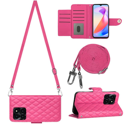 Rhombic Texture Flip Leather Phone Case with Long Lanyard, For Honor X6a, For Honor 90 Lite, For Honor 90