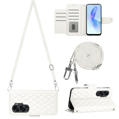 Rhombic Texture Flip Leather Phone Case with Long Lanyard, For Honor X6a, For Honor 90 Lite, For Honor 90