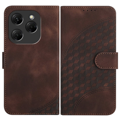 Dark brown leather phone case with embossed cube pattern and foldover wallet flap
