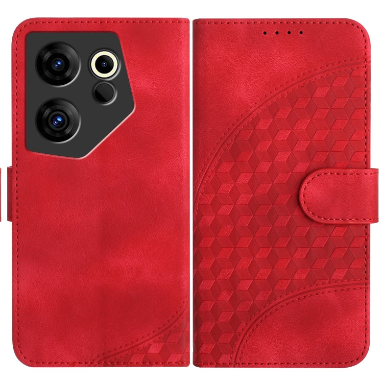 Red leather phone case with geometric embossed panel and magnetic flap