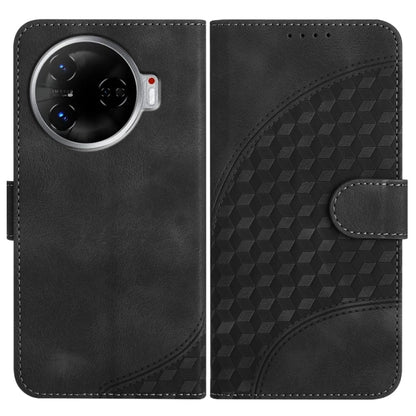 Black textured wallet phone case with embossed geometric panel and magnetic closure