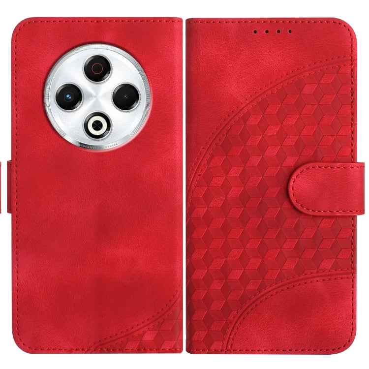 Red phone wallet case with geometric embossed pattern and flip cover