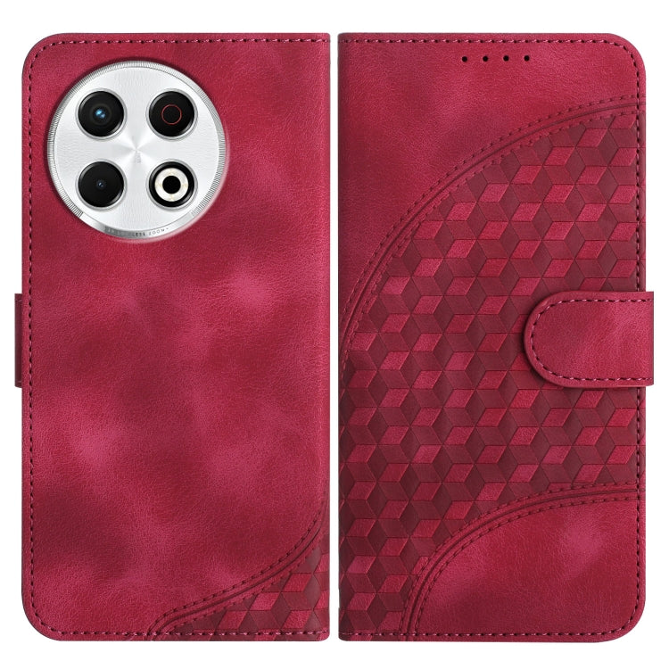 Leather phone case with embossed cube pattern, deep red, fold-over front flap