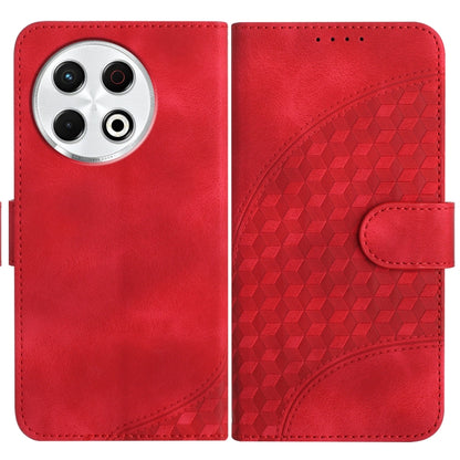Leather phone case with embossed cube pattern, red, fold-over front flap with tab