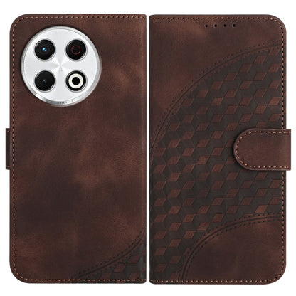 Leather phone case with embossed cube pattern, dark brown, fold-over front flap