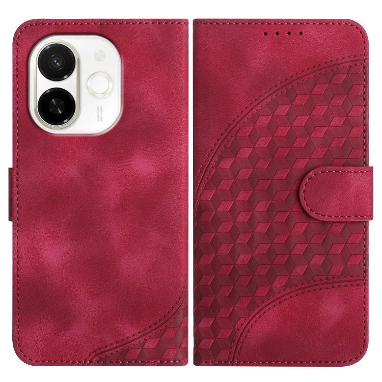 Red leather wallet phone case with geometric texture and card holder flap