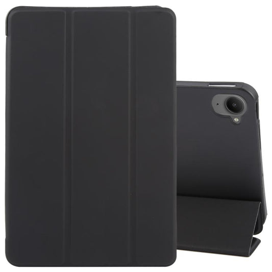 Tri-fold silicone leather tablet case, black—stand cover with camera cutout