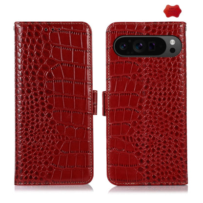 Red crocodile-texture leather flip phone case, open and closed, camera cutout