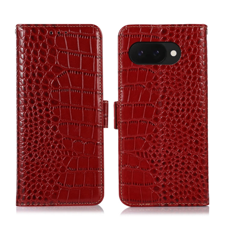 Red crocodile-texture leather flip phone case, textured surface, camera cutout