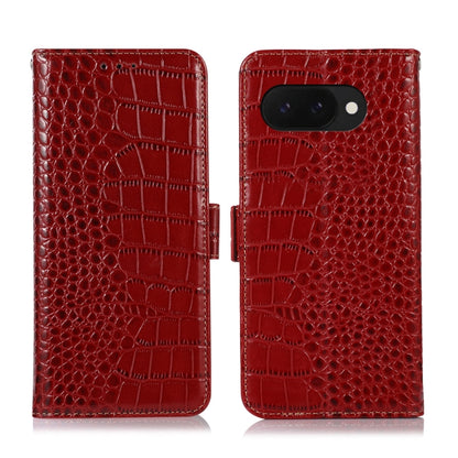 Red crocodile-texture leather flip phone case, textured surface, camera cutout