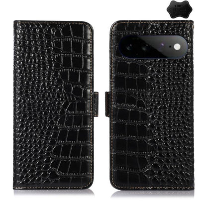 Black crocodile-texture leather phone wallet case with magnetic closure and card slots