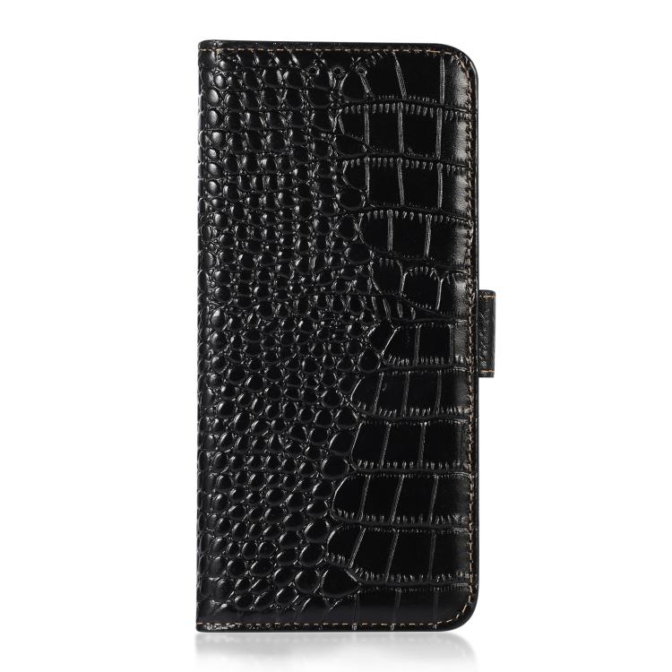 Black crocodile-texture leather phone wallet case with slim front cover