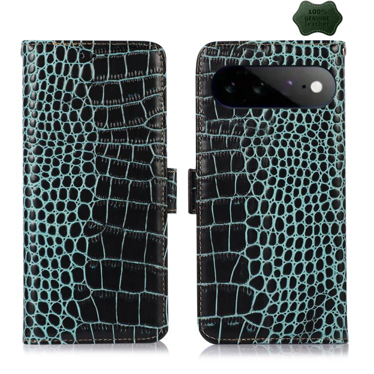 Teal crocodile-texture leather phone wallet case with dark folio front cover