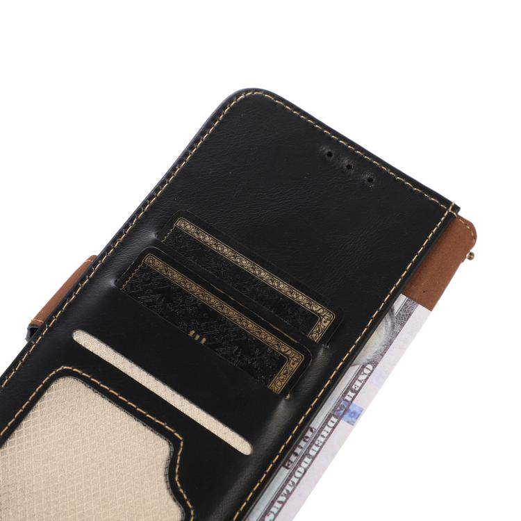 Black leather phone wallet case interior with multiple card slots and cash pocket