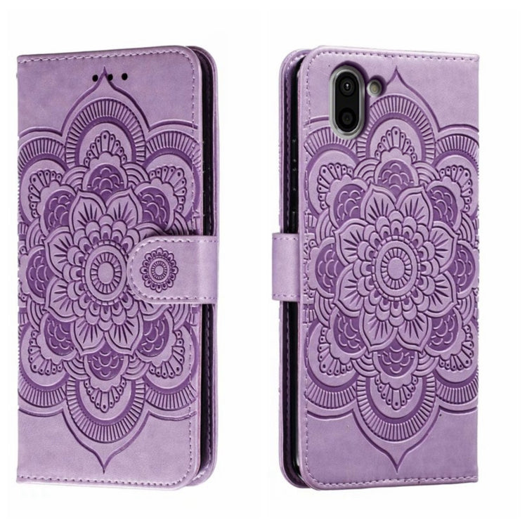 Sun Mandala Embossing Pattern Phone Leather Case, For Sharp Aquos R8 Pro, For Sharp Aquos Wish, For Sharp Aquos Sense3, For Sharp Aquos R5G, For Sharp Aquos R3, For Sharp Aquos R2, For Sharp Aquos Sense2