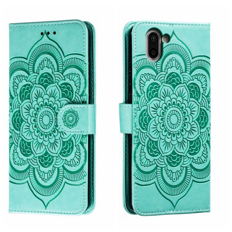 Sun Mandala Embossing Pattern Phone Leather Case, For Sharp Aquos R8 Pro, For Sharp Aquos Wish, For Sharp Aquos Sense3, For Sharp Aquos R5G, For Sharp Aquos R3, For Sharp Aquos R2, For Sharp Aquos Sense2