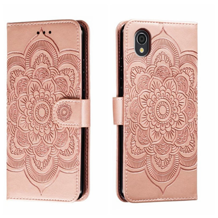 Sun Mandala Embossing Pattern Phone Leather Case, For Sharp Aquos R8 Pro, For Sharp Aquos Wish, For Sharp Aquos Sense3, For Sharp Aquos R5G, For Sharp Aquos R3, For Sharp Aquos R2, For Sharp Aquos Sense2