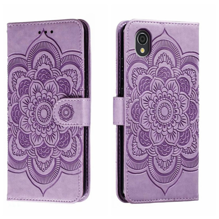 Sun Mandala Embossing Pattern Phone Leather Case, For Sharp Aquos R8 Pro, For Sharp Aquos Wish, For Sharp Aquos Sense3, For Sharp Aquos R5G, For Sharp Aquos R3, For Sharp Aquos R2, For Sharp Aquos Sense2