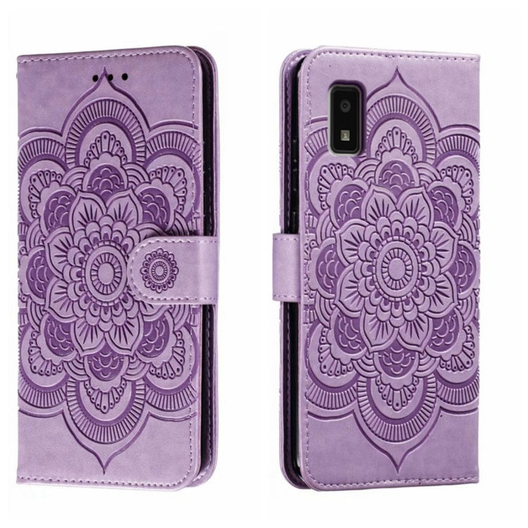 Sun Mandala Embossing Pattern Phone Leather Case, For Sharp Aquos R8 Pro, For Sharp Aquos Wish, For Sharp Aquos Sense3, For Sharp Aquos R5G, For Sharp Aquos R3, For Sharp Aquos R2, For Sharp Aquos Sense2