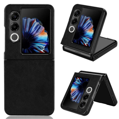 Black litchi texture back cover phone case shown with folded stand and camera cutouts