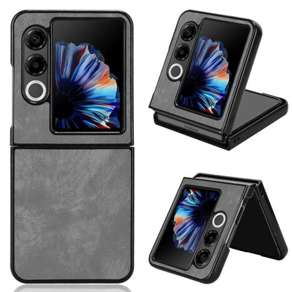 Grey litchi texture back cover phone case shown with folded stand and camera cutouts