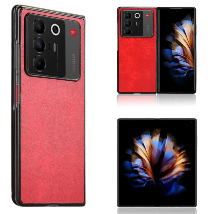 Litchi texture back cover phone case in red, with camera cutouts and slim profile