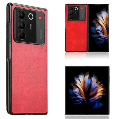 Litchi texture back cover phone case in red, with camera cutouts and slim profile