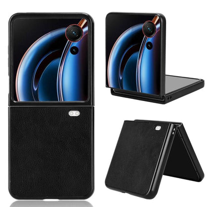 Litchi-texture flip phone case, black, with stand and camera cutouts for rear protection