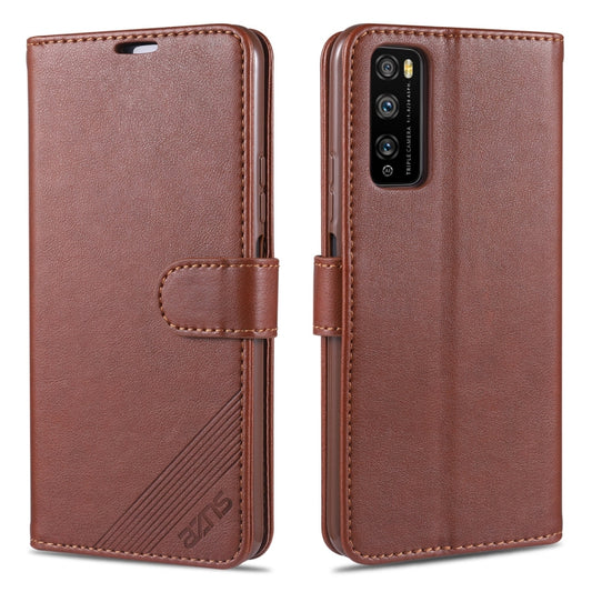 Brown leather-texture flip wallet phone case with card slot and magnetic strap holder