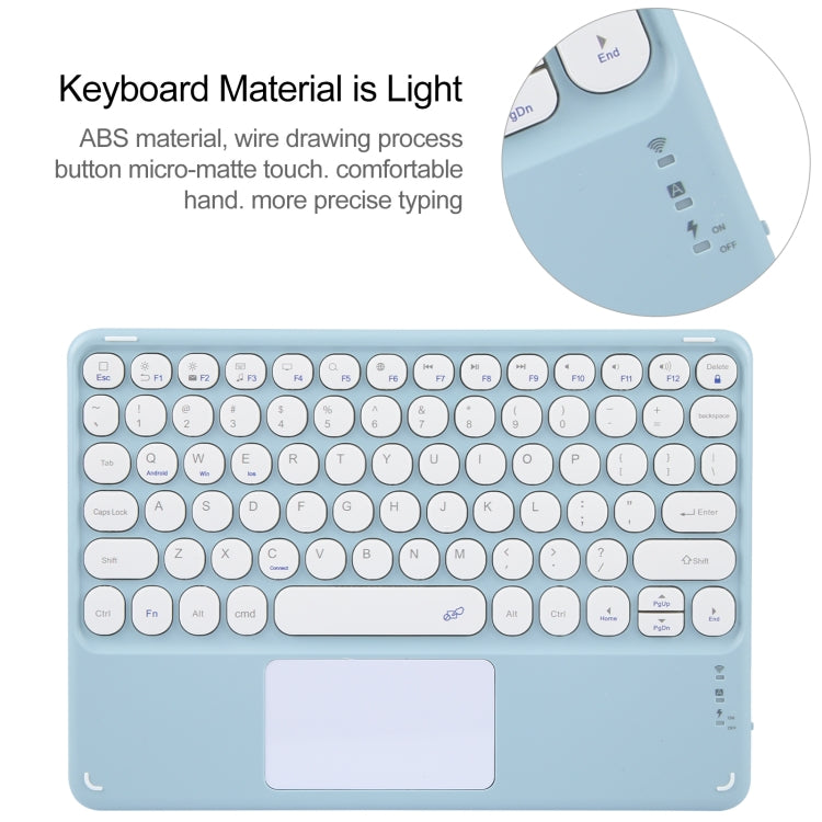Round Button Bluetooth Keyboard Rotatable Holder Leather Case with Touchpad, Round Button Touchpad