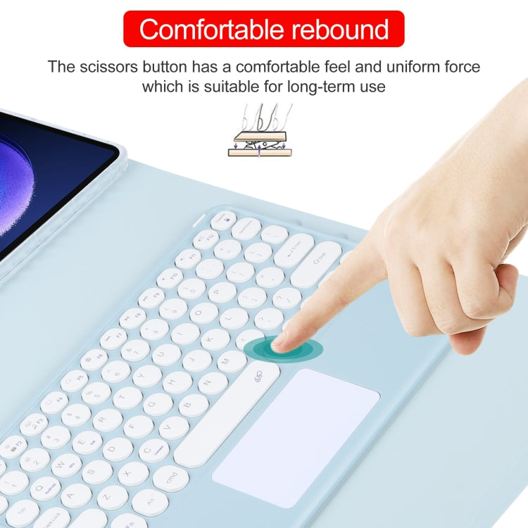 Round Button Bluetooth Keyboard Rotatable Holder Leather Case with Touchpad, Round Button Touchpad