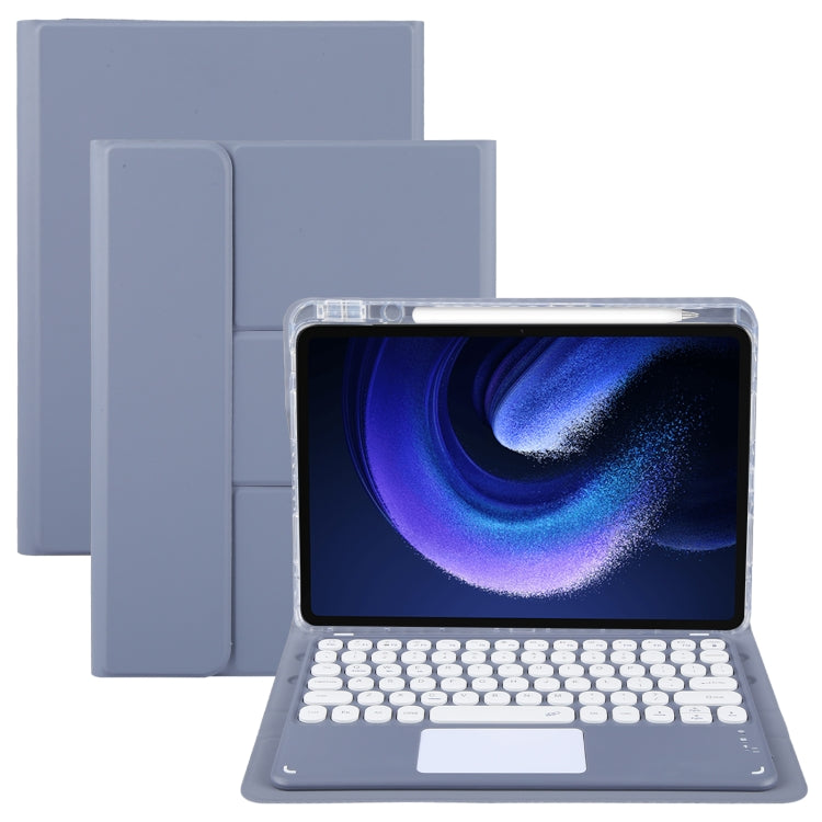 Round Button Bluetooth Keyboard Rotatable Holder Leather Case with Touchpad, Round Button Touchpad