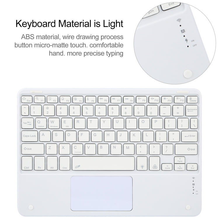Square Button Bluetooth Keyboard Rotatable Holder Leather Case with Touchpad, Square Button Touchpad